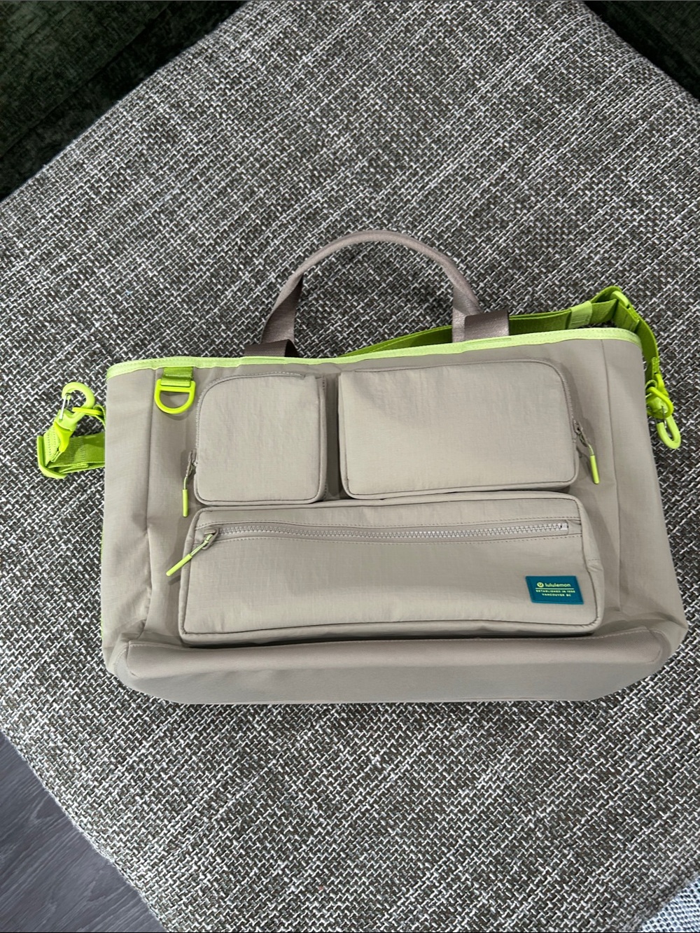 lululemon athletica Beige Tote with Neon Lime Accents